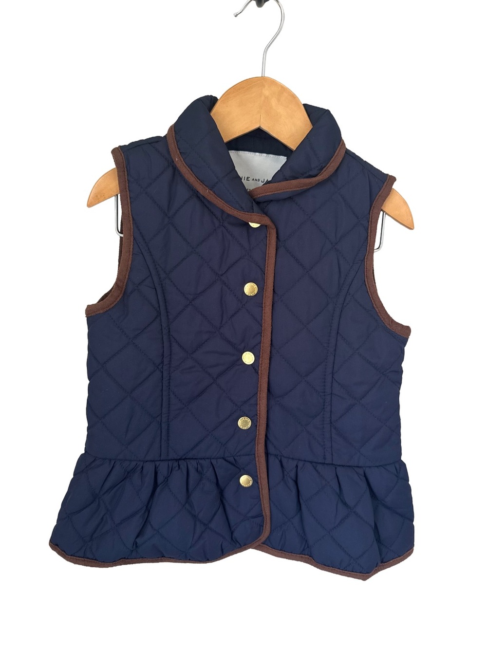 Janie and Jack Navy Quilted Peplum Vest with Brown Trim